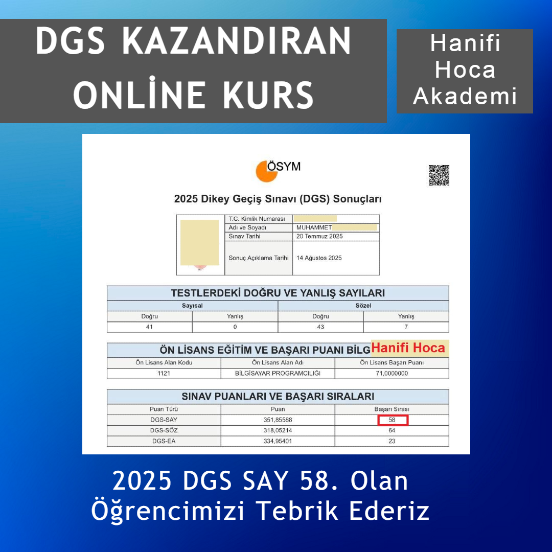 2025 DGS Sayısal Türkiye 58. derece belgesi
