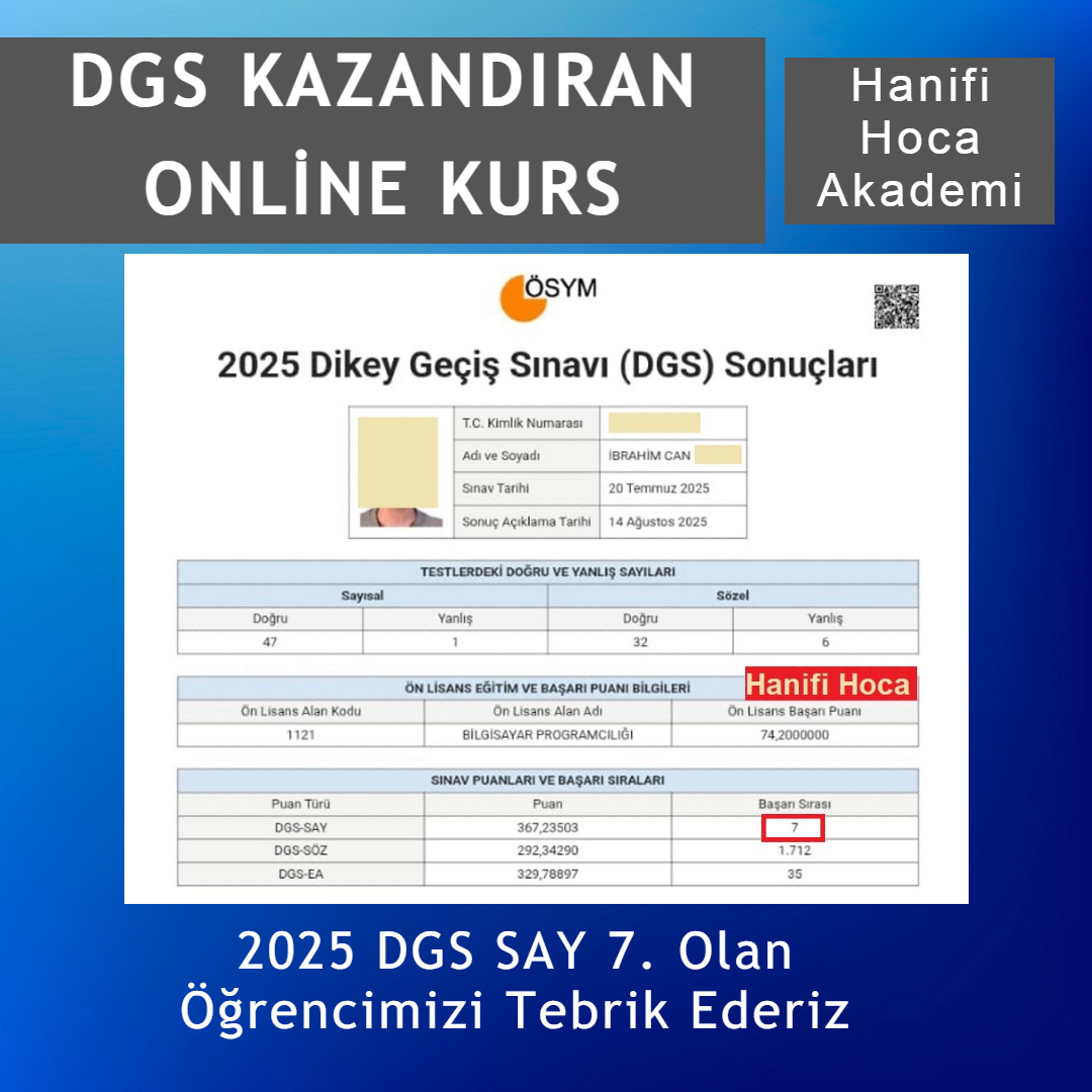 2025 DGS Sayısal Türkiye 7. derece belgesi
